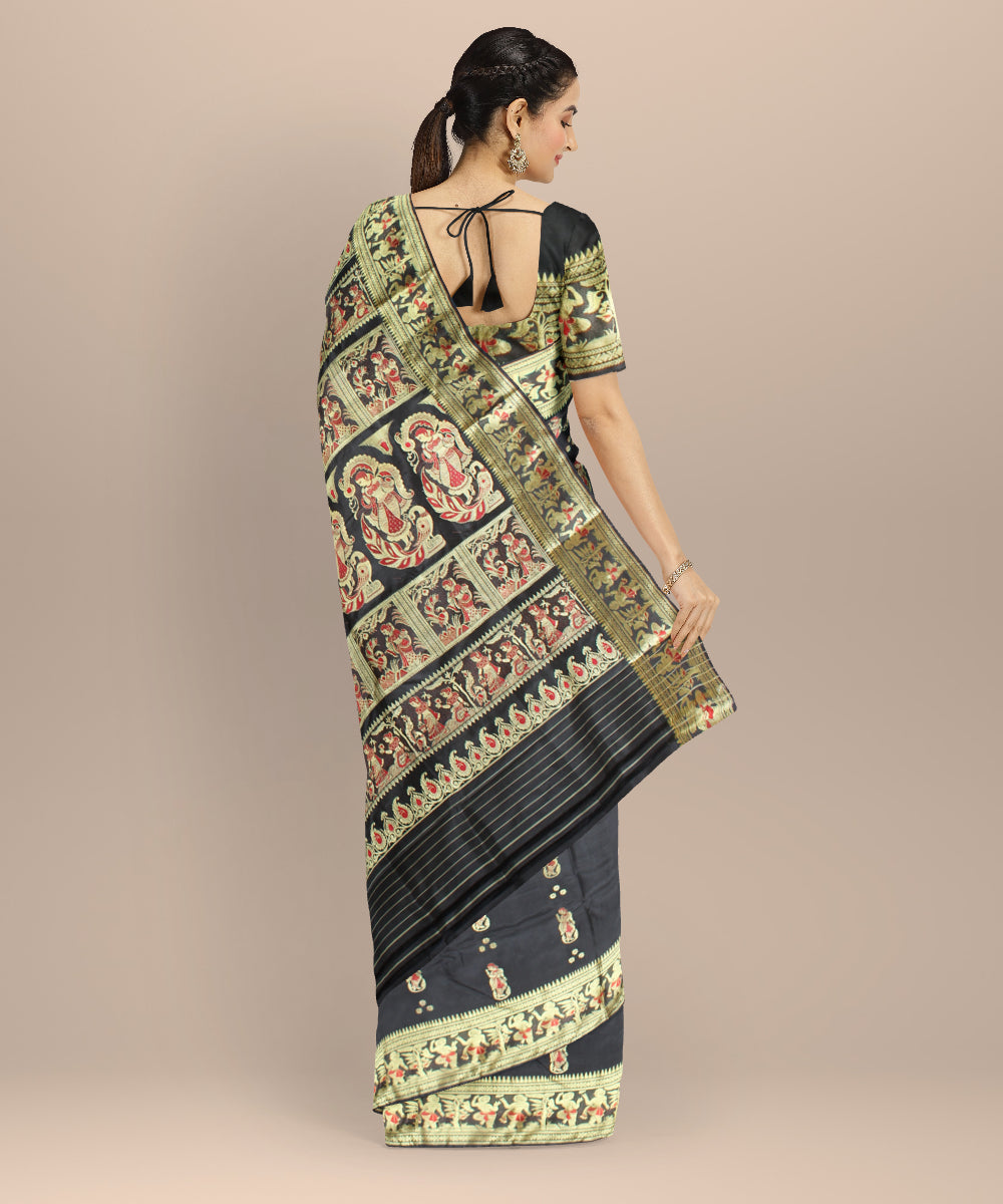 Black gold handwoven baluchari silk saree