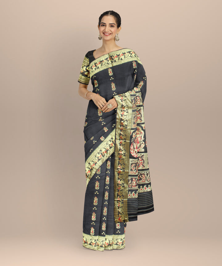 Black gold handwoven baluchari silk saree