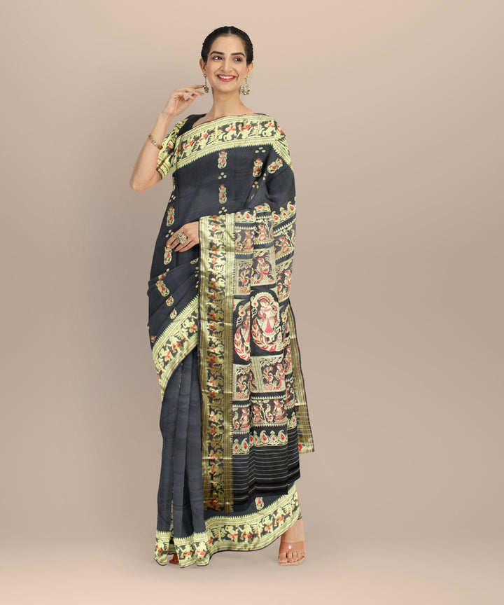 Black gold handwoven baluchari silk saree