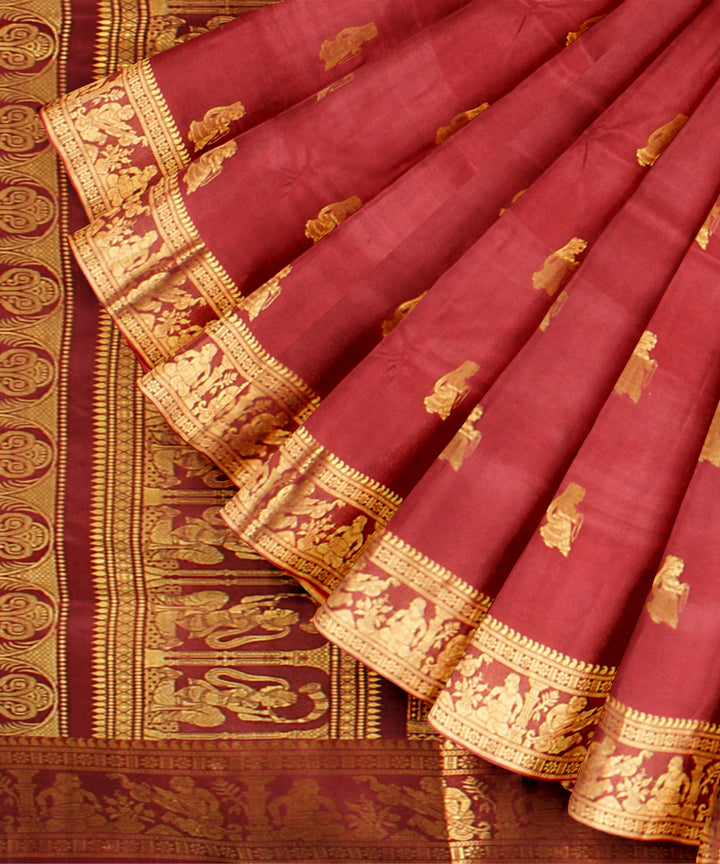 Maroon gold handwoven baluchari silk saree