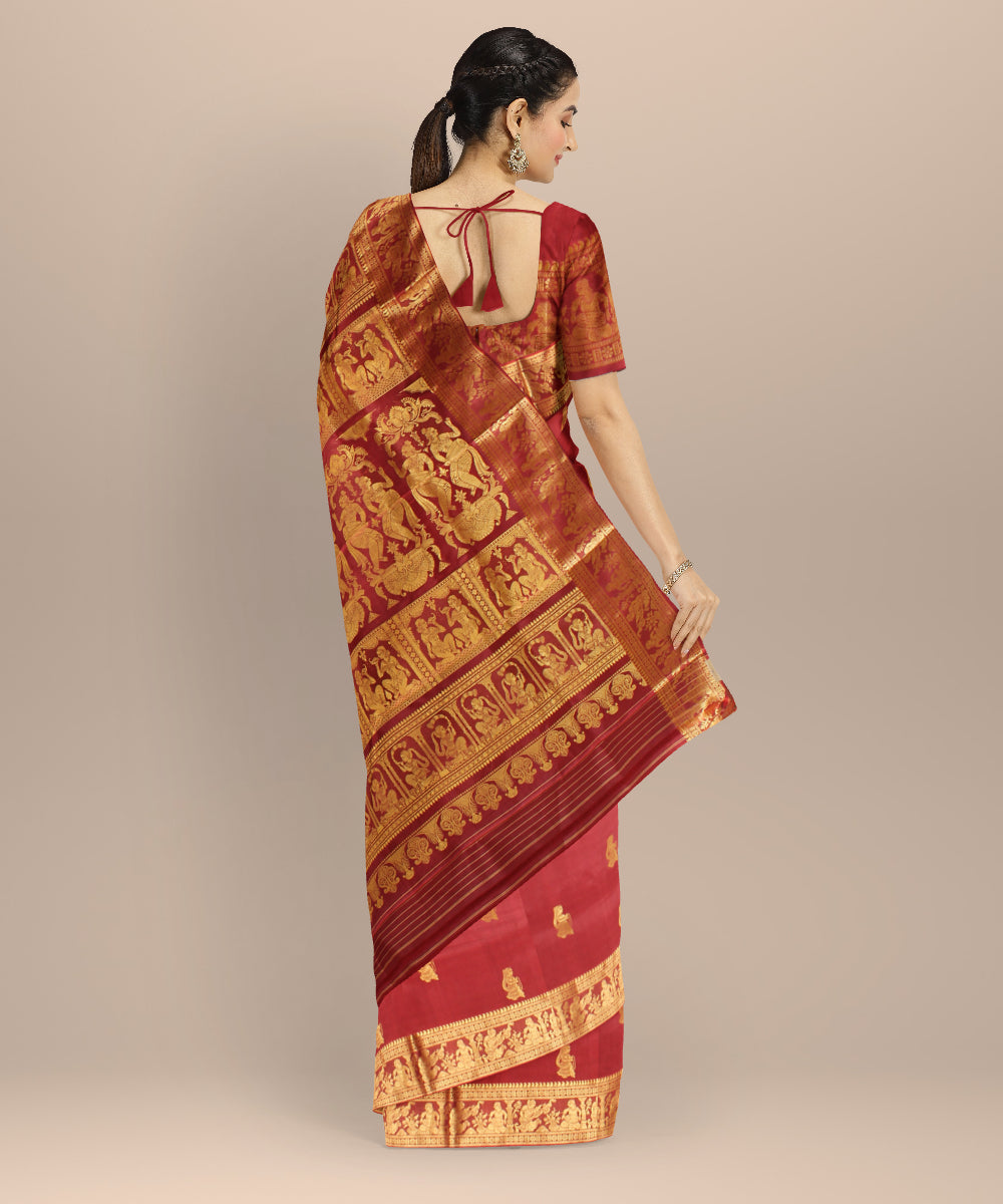 Maroon gold handwoven baluchari silk saree