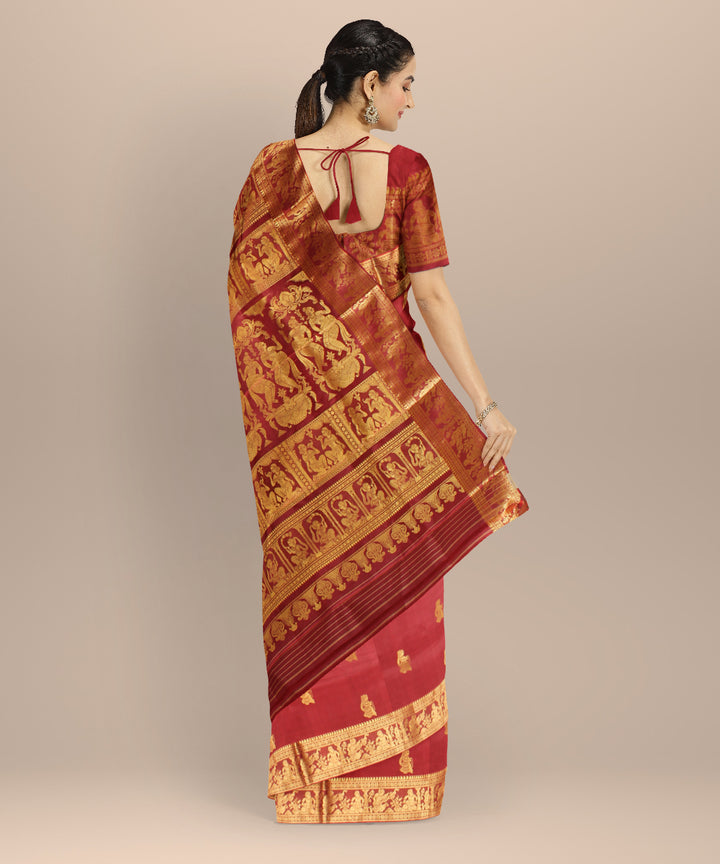 Maroon gold handwoven baluchari silk saree