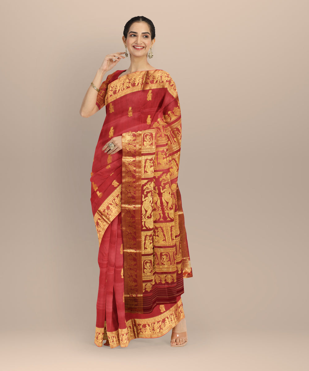 Maroon gold handwoven baluchari silk saree
