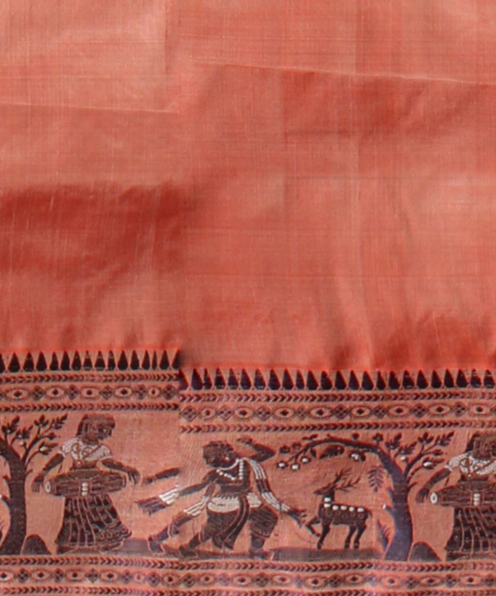 Light orange white handwoven baluchari silk saree