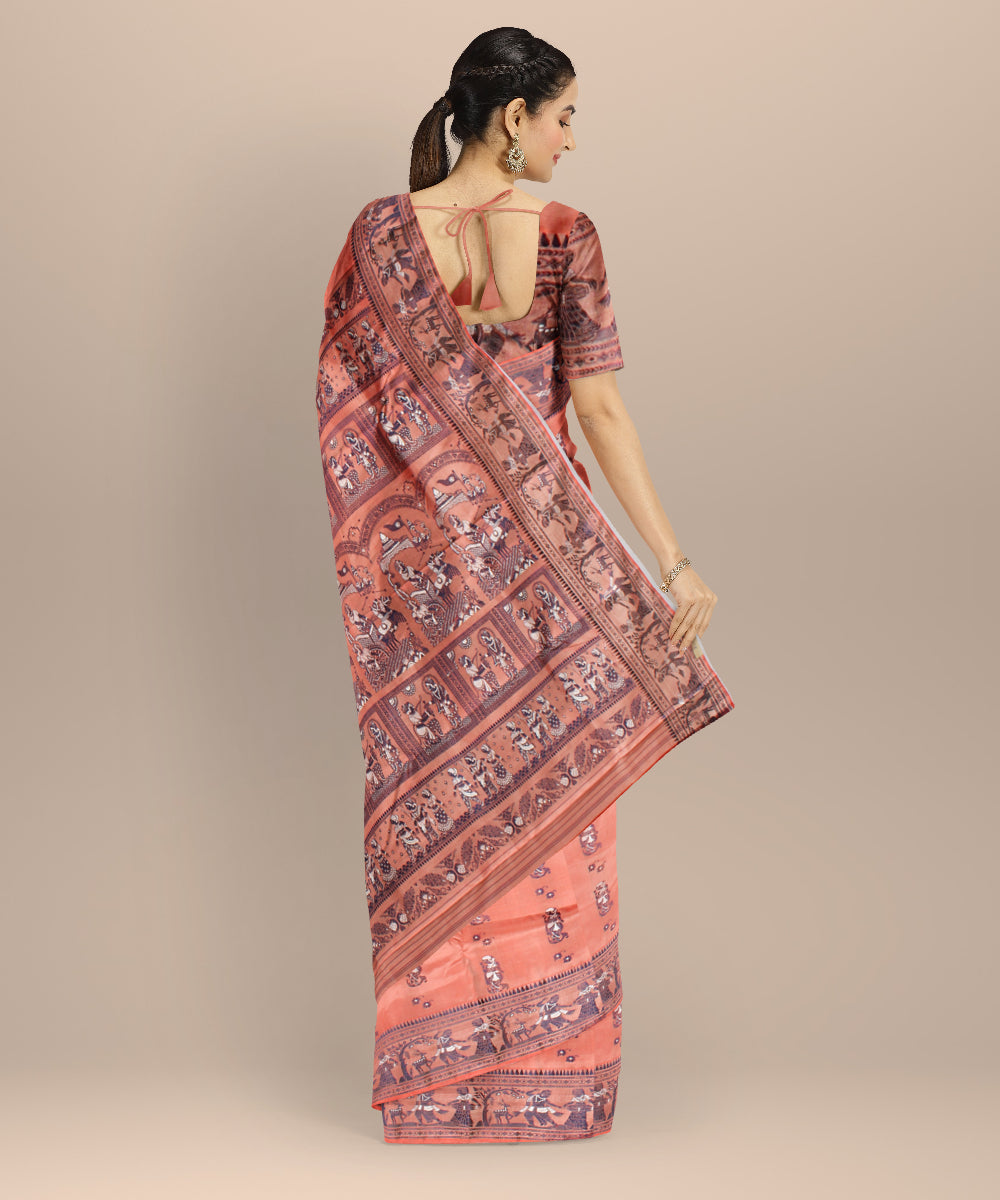 Light orange white handwoven baluchari silk saree