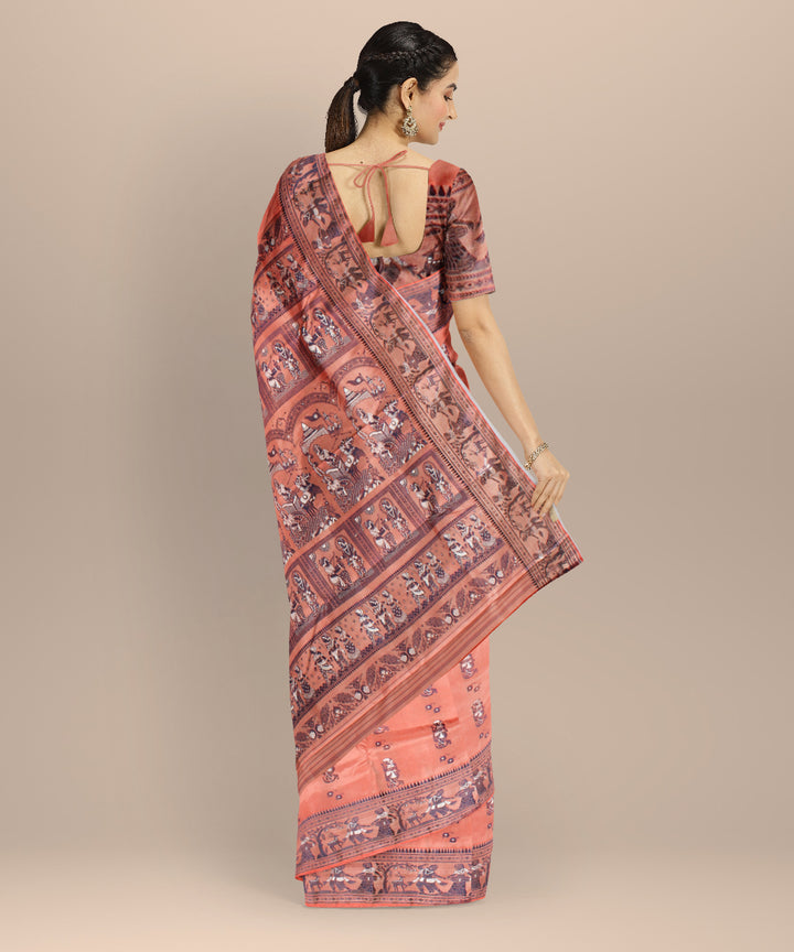 Light orange white handwoven baluchari silk saree