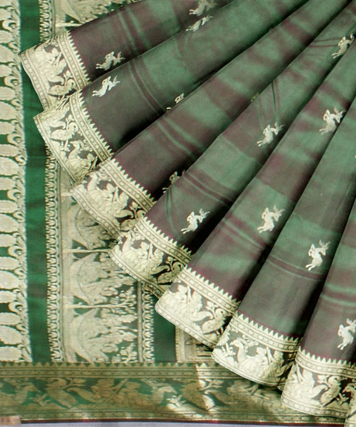 Light green white handwoven baluchari silk saree