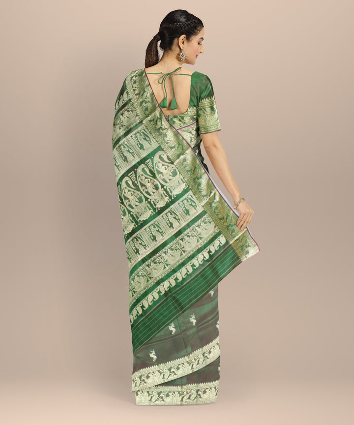 Light green white handwoven baluchari silk saree