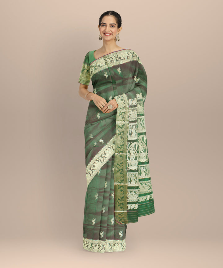 Light green white handwoven baluchari silk saree