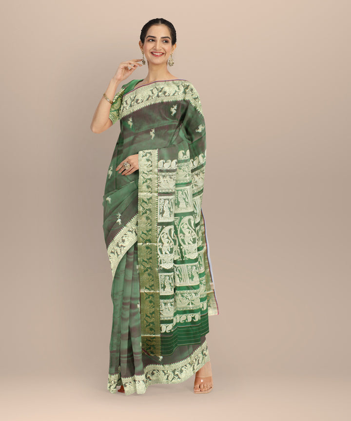 Light green white handwoven baluchari silk saree