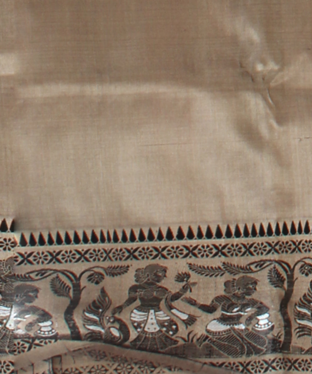 Olive black handwoven baluchari silk saree