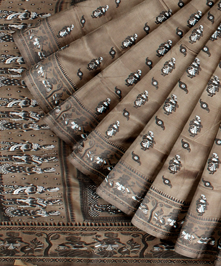 Olive black handwoven baluchari silk saree