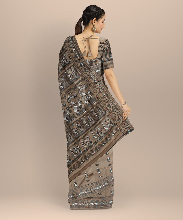 Olive black handwoven baluchari silk saree
