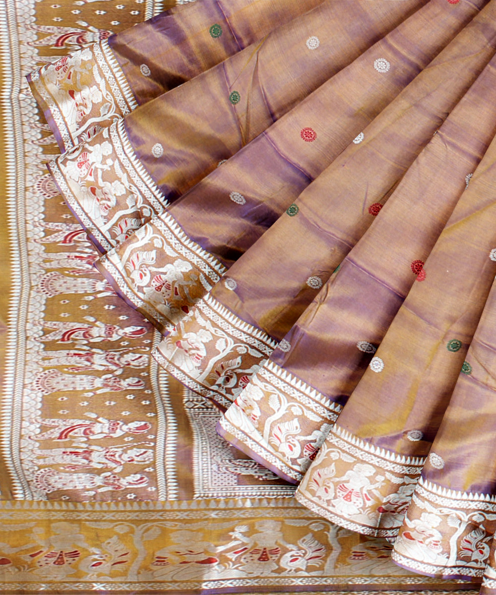Brown white baluchari handwoven silk saree