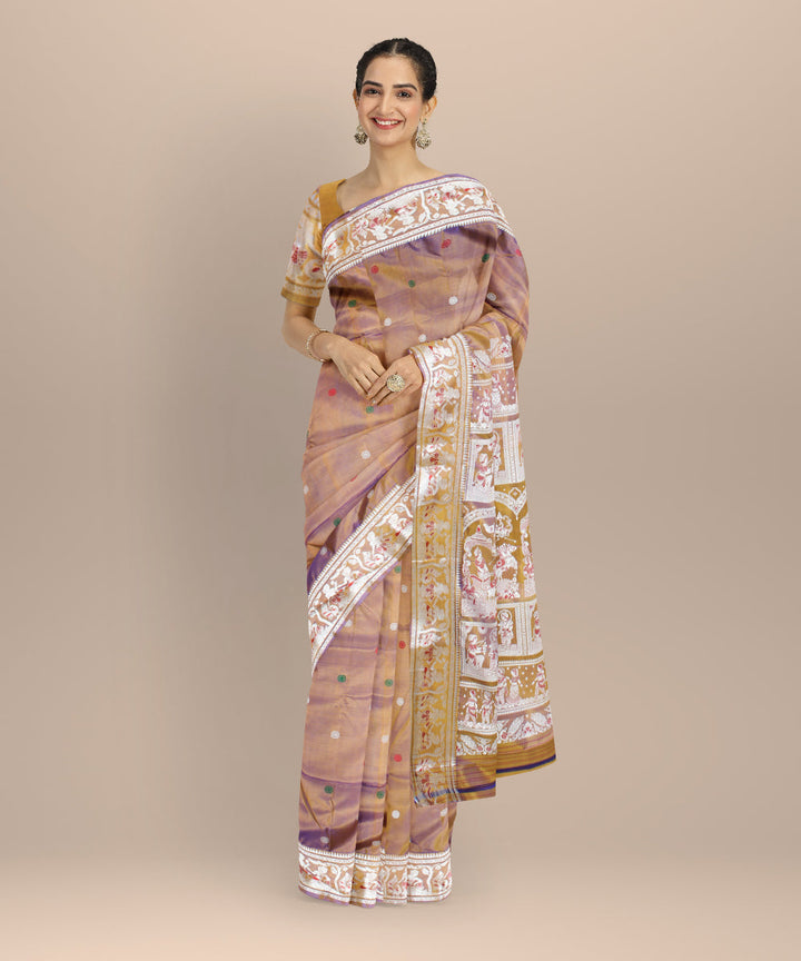 Brown white baluchari handwoven silk saree