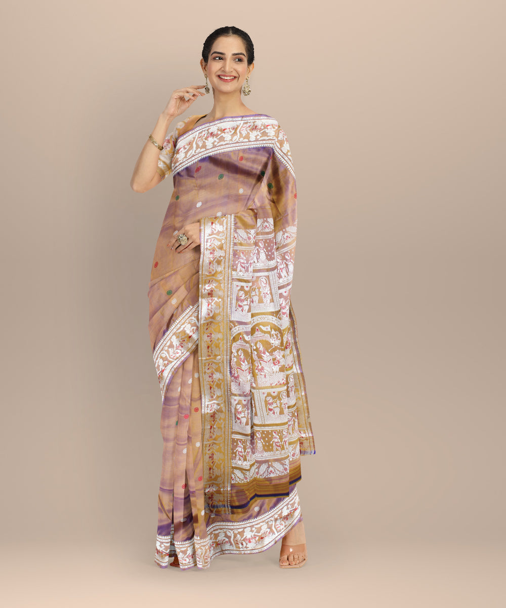 Brown white baluchari handwoven silk saree