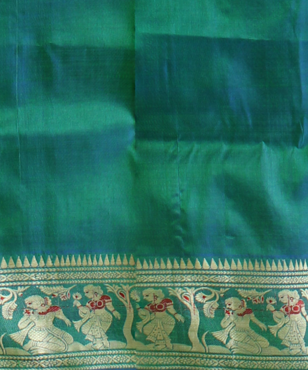 Sky blue green handwoven baluchari silk saree