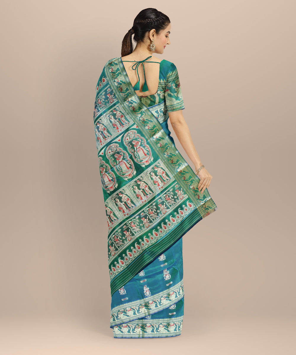 Sky blue green handwoven baluchari silk saree