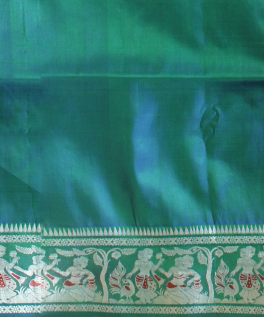 Peacock blue green baluchari handwoven silk saree