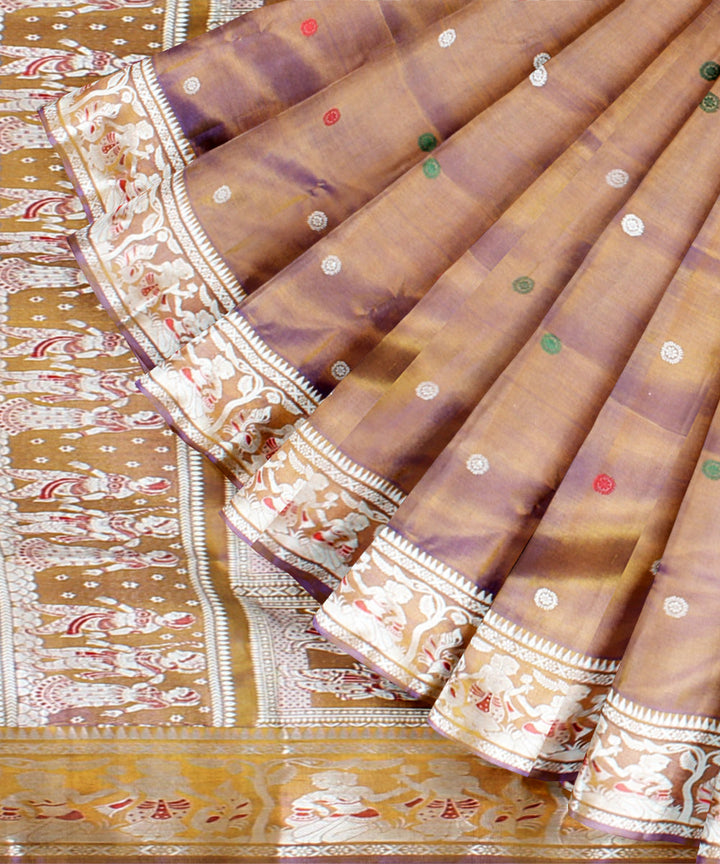Brown white handwoven baluchari silk saree
