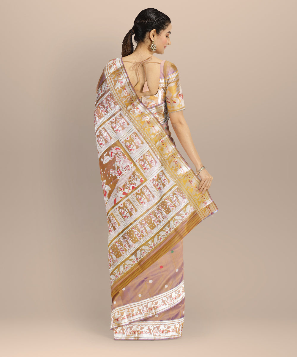 Brown white handwoven baluchari silk saree