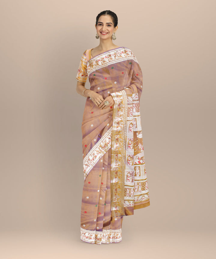 Brown white handwoven baluchari silk saree