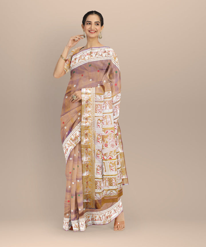 Brown white handwoven baluchari silk saree