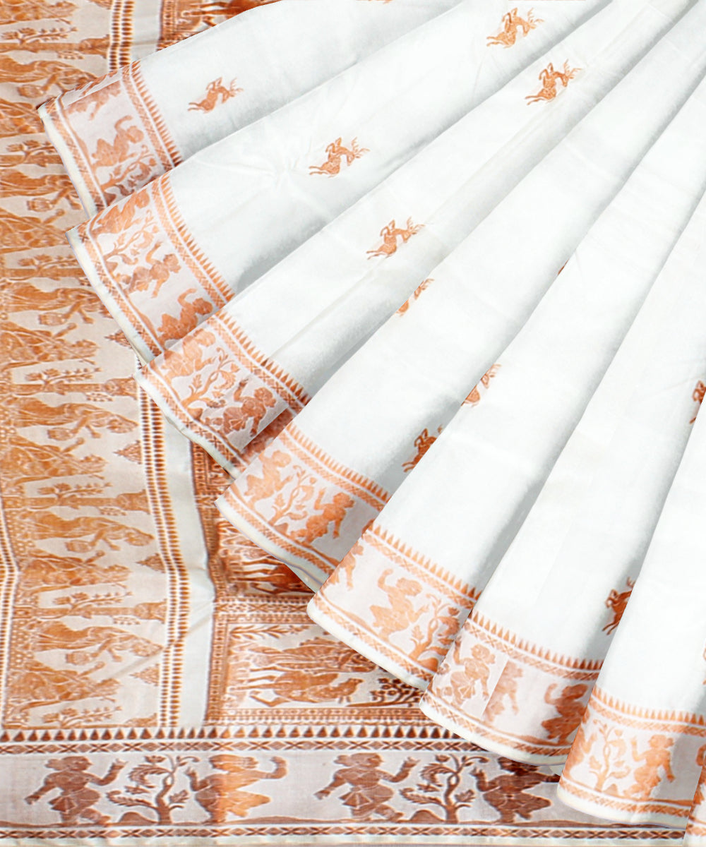 White brown handwoven baluchari silk saree