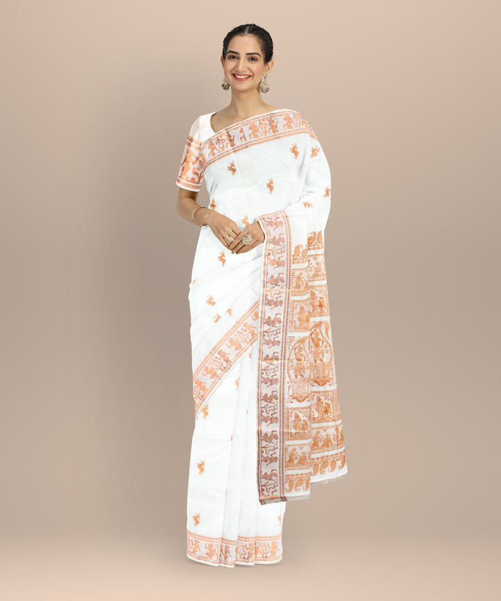 White brown handwoven baluchari silk saree