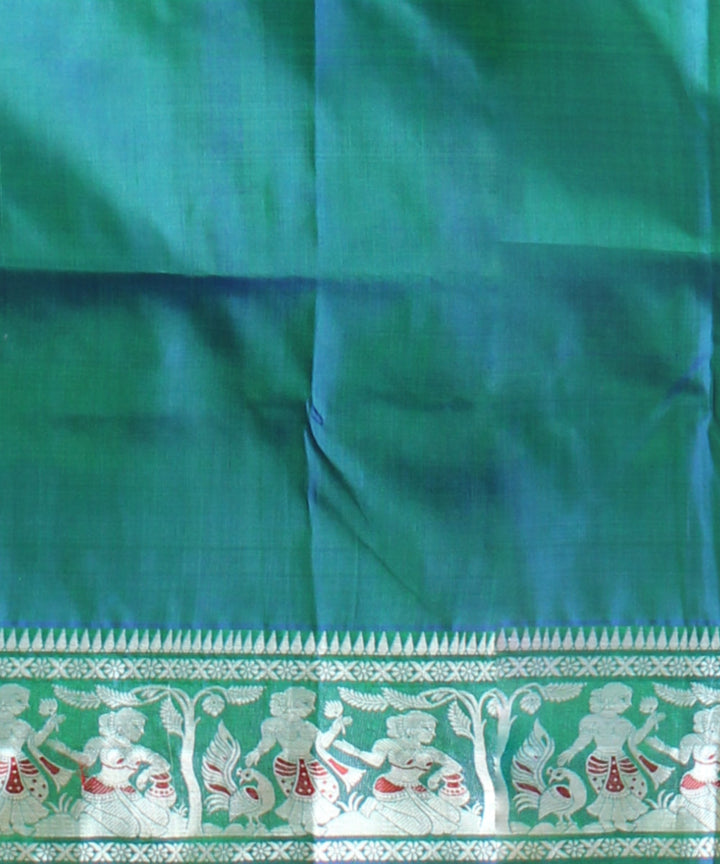 Peacock blue green handwoven baluchari silk saree