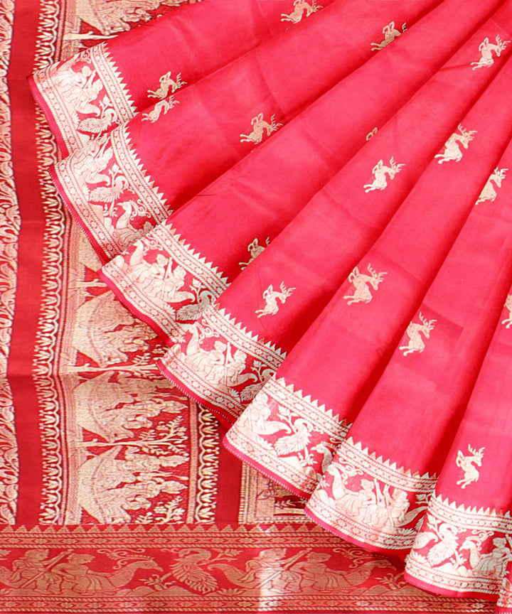 Red white handwoven baluchari silk saree
