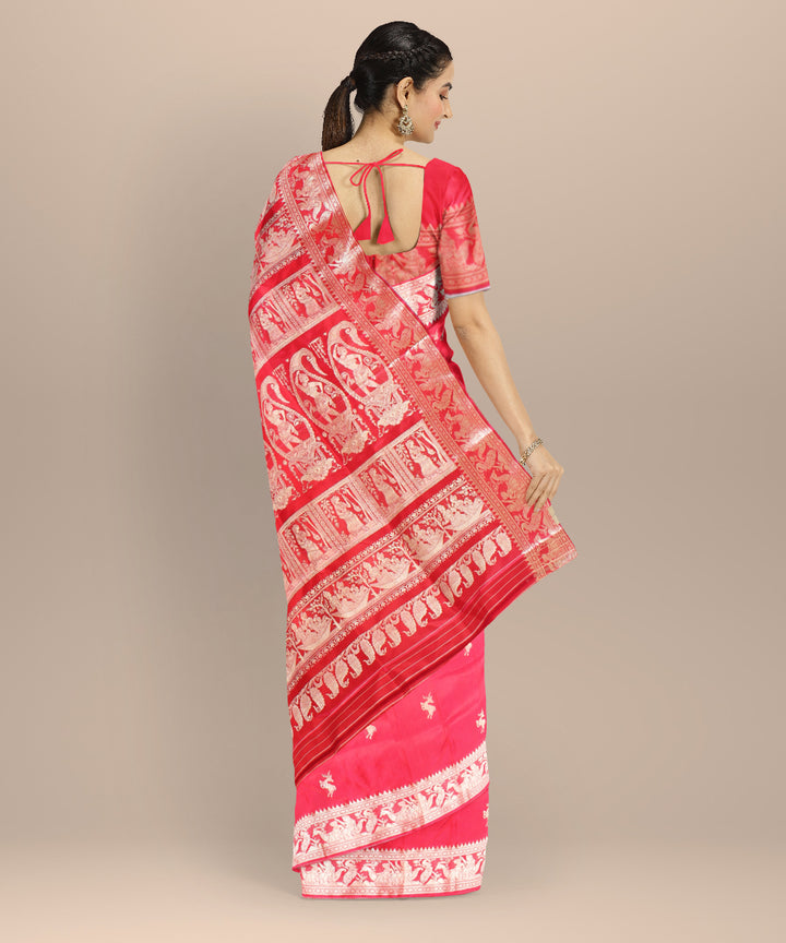 Red white handwoven baluchari silk saree