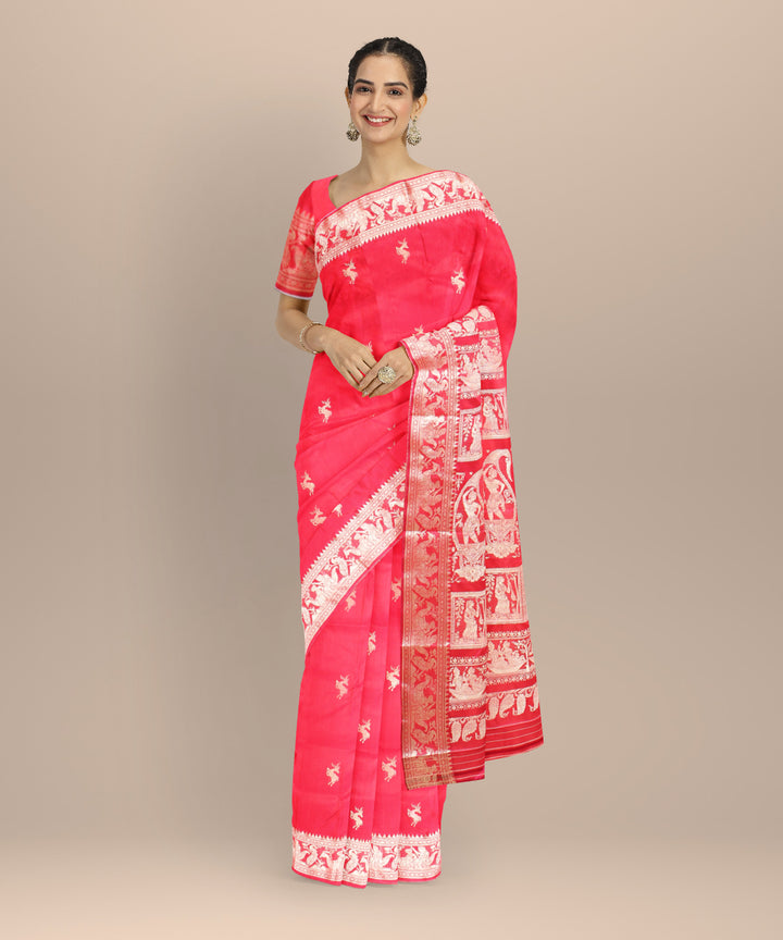 Red white handwoven baluchari silk saree