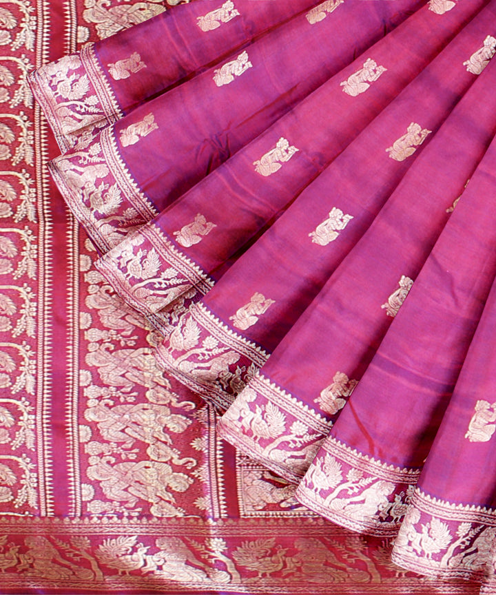 Purple white handwoven baluchari silk saree