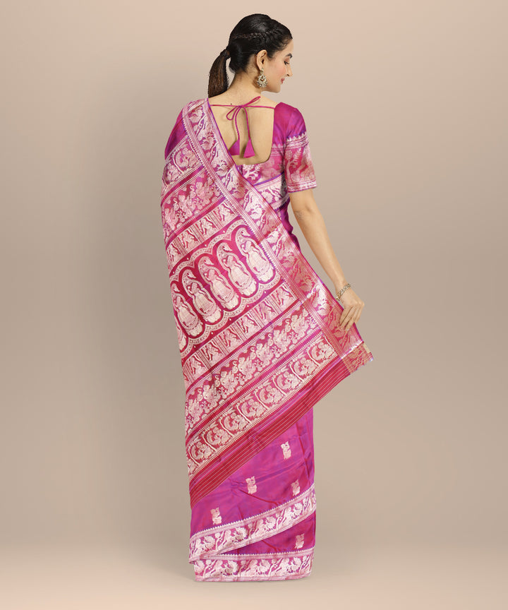 Purple white handwoven baluchari silk saree