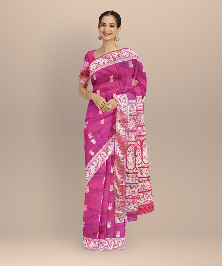 Purple white handwoven baluchari silk saree