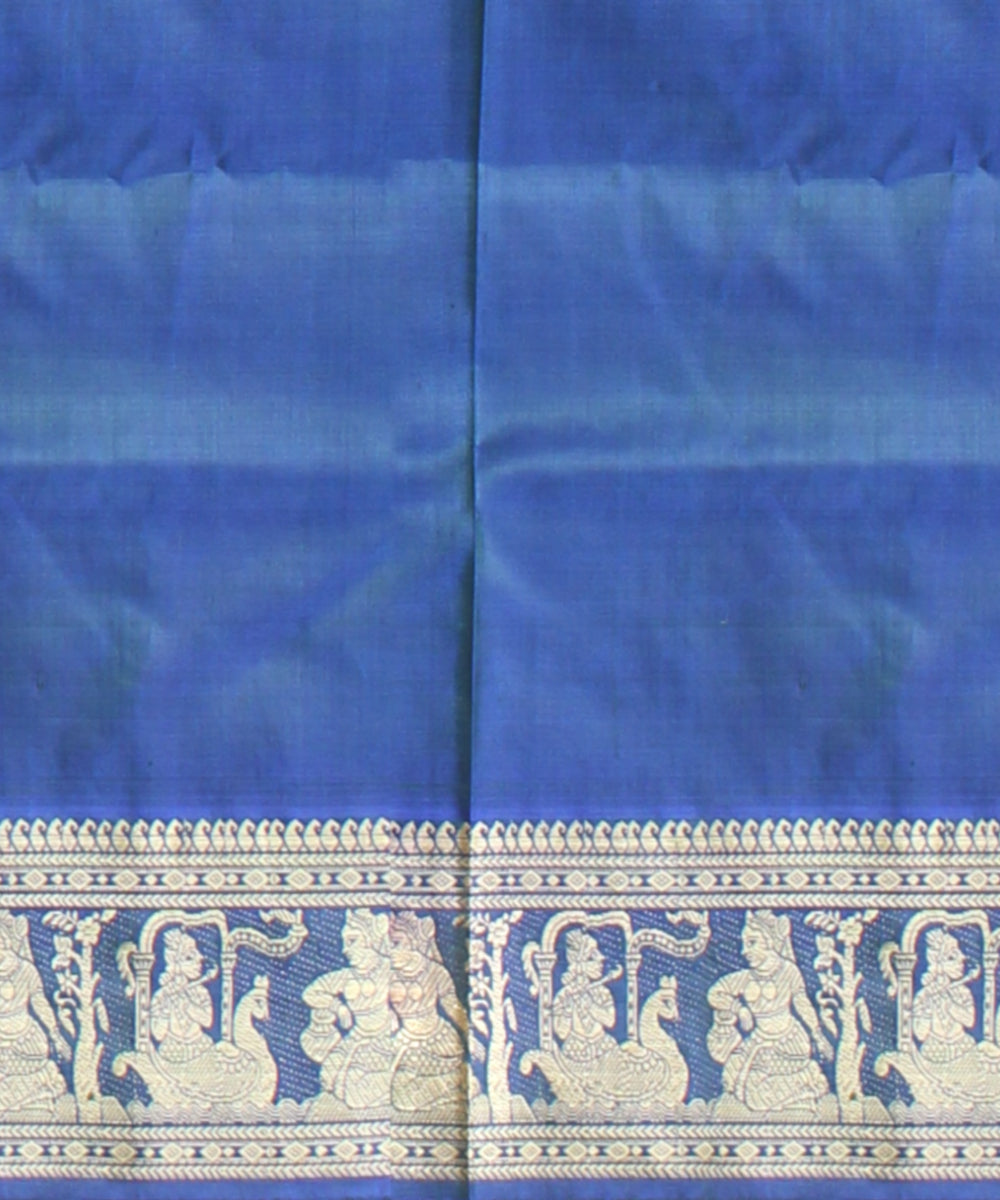 Navy blue white handwoven baluchari silk saree