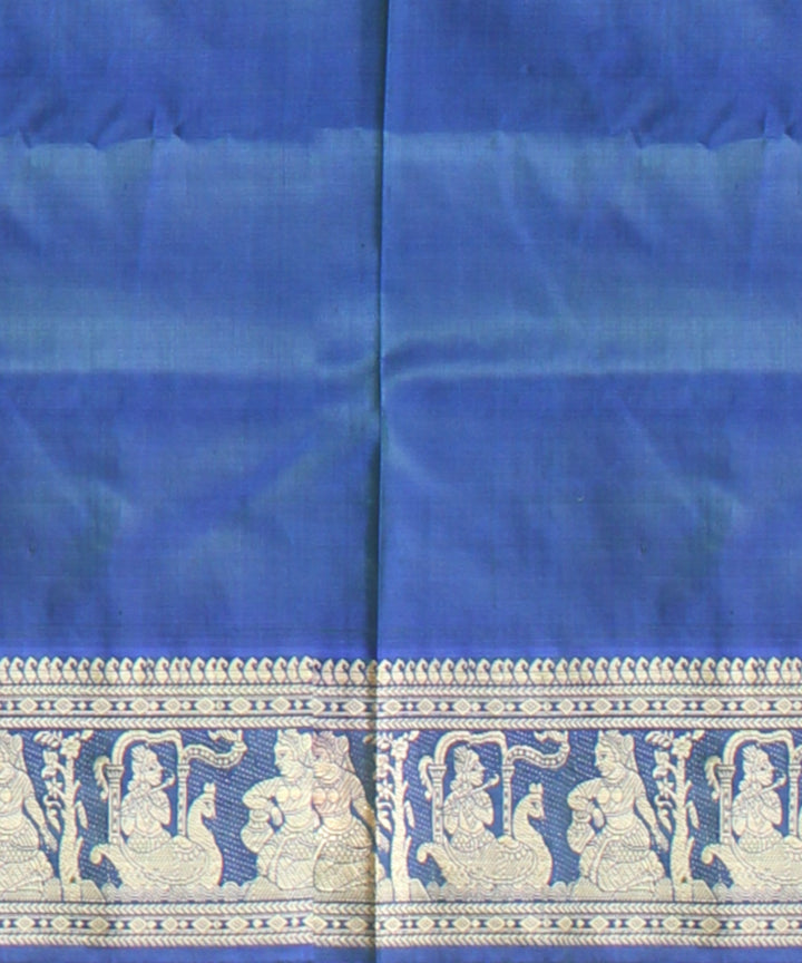 Navy blue white handwoven baluchari silk saree
