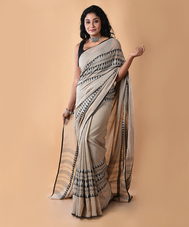 Grey handwoven jamdani cotton saree