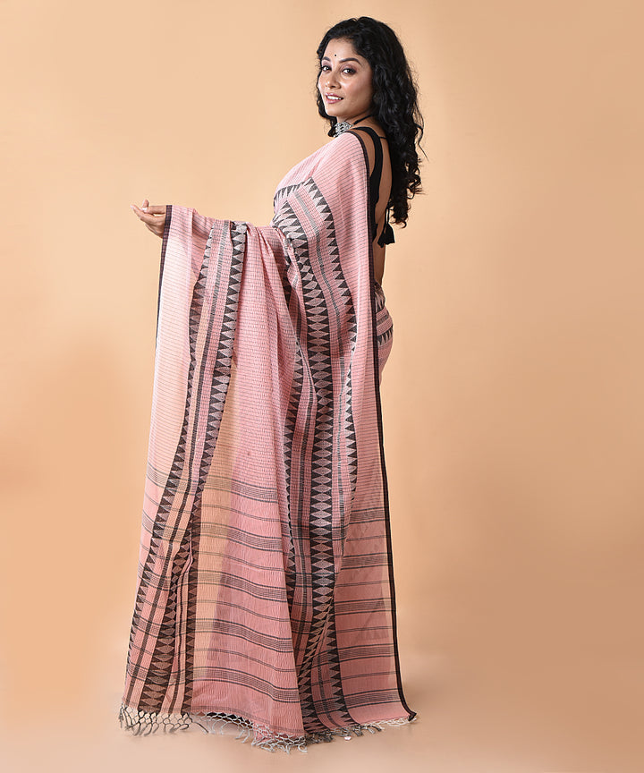 Pink black cotton handwoven jamdani saree