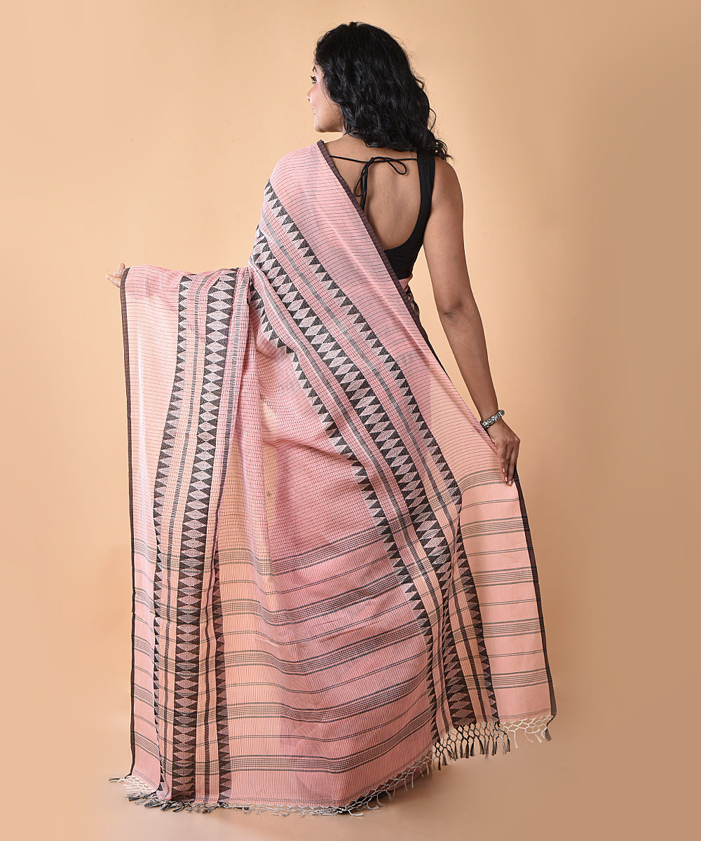 Pink black cotton handwoven jamdani saree