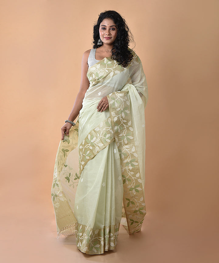 Cream silk handwoven jamdani saree