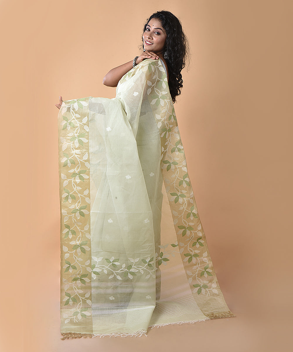 Cream silk handwoven jamdani saree