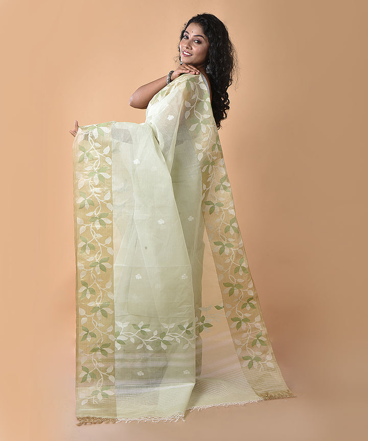 Cream silk handwoven jamdani saree
