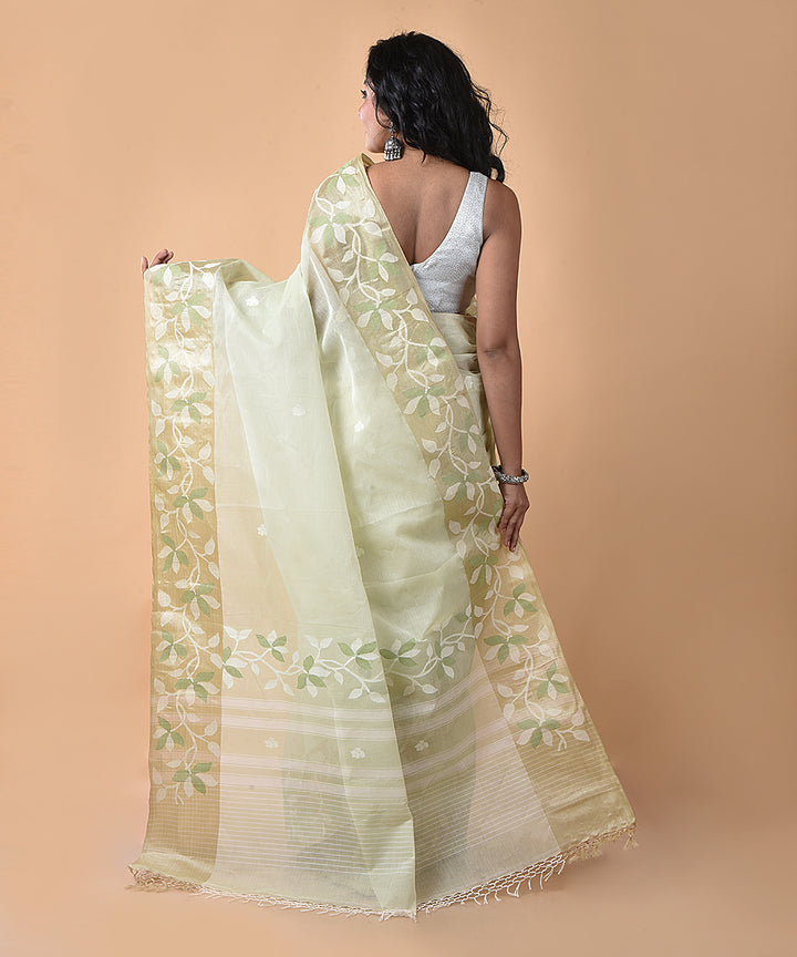 Cream silk handwoven jamdani saree