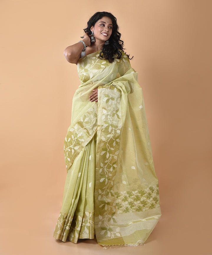 Sea green silk handwoven jamdani saree