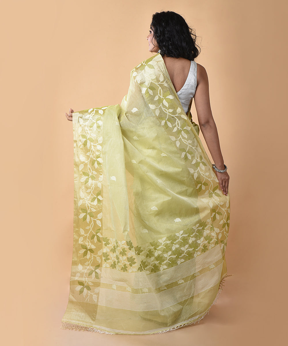 Sea green silk handwoven jamdani saree