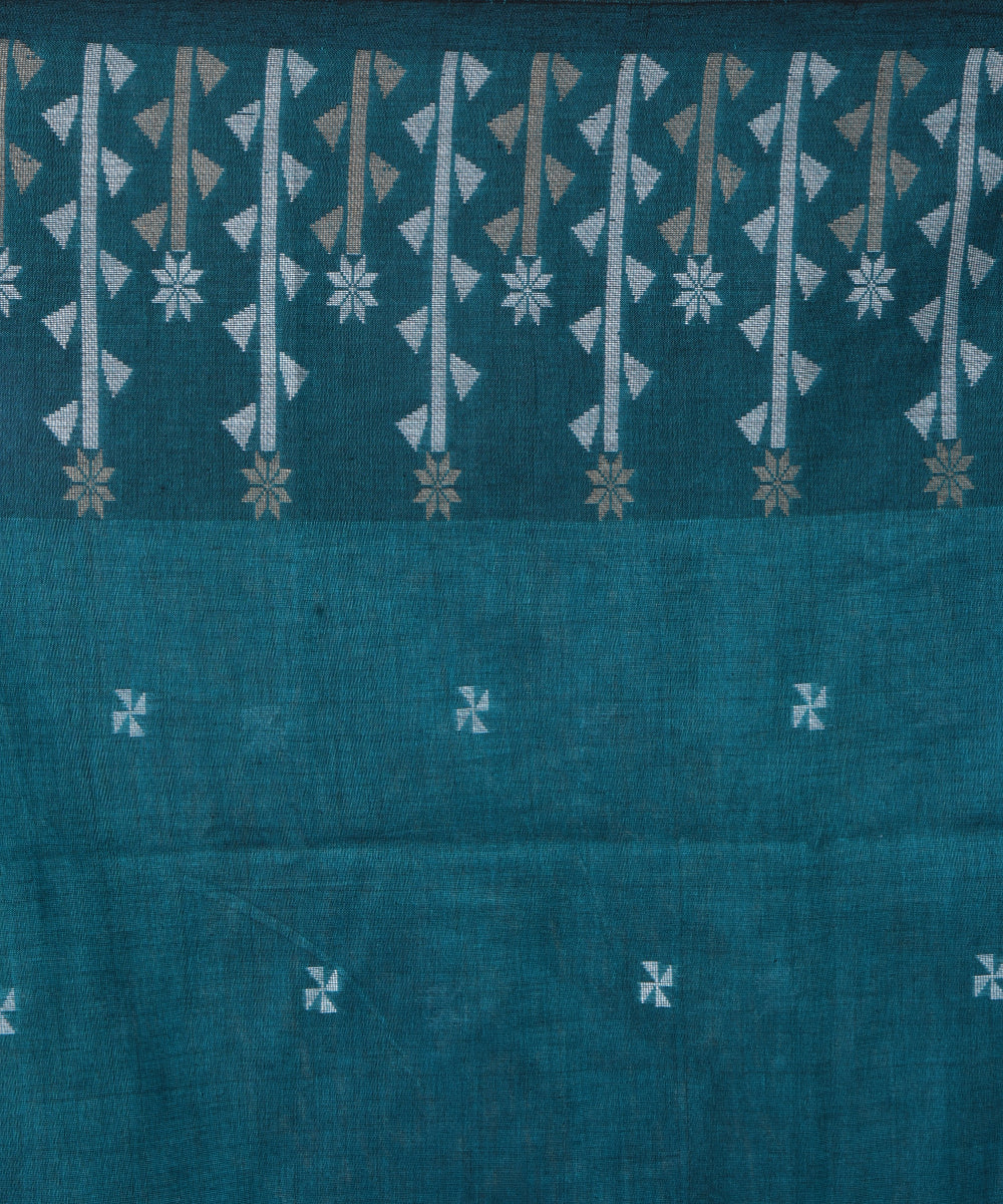 Blue white cotton handwoven jamdani saree