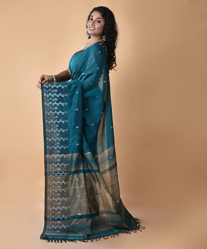 Blue white cotton handwoven jamdani saree