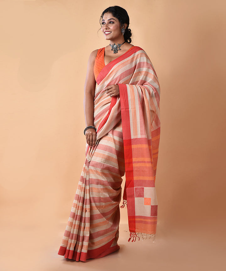 Orange handwoven jamdani cotton saree